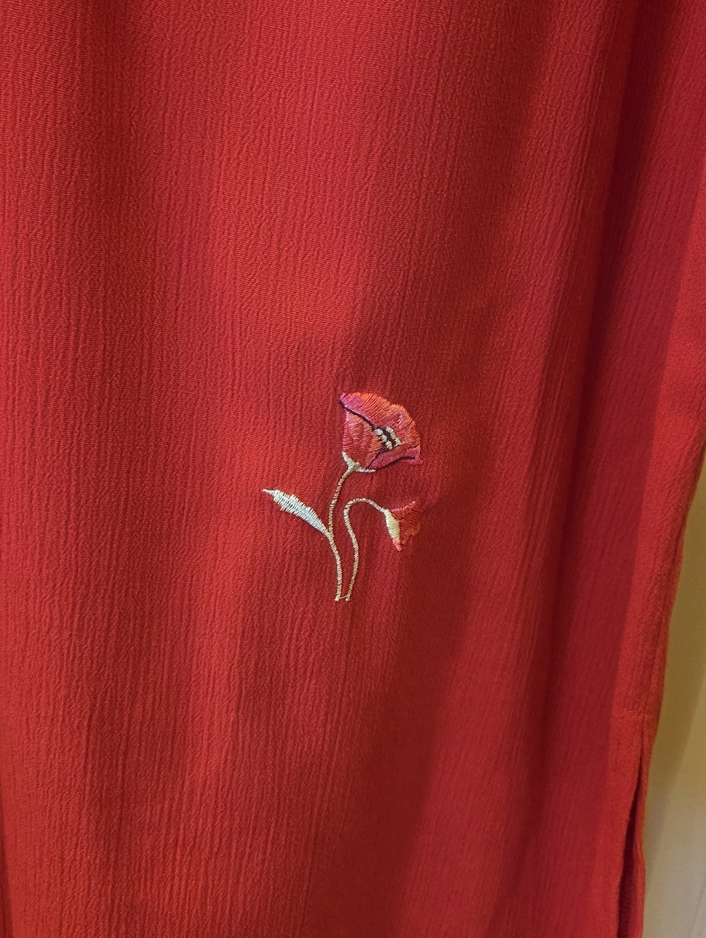 NWT Vintage Teddi Red Embroidered Poppy Maxi Dress Plus Size 2X Crepe Slit 90s - Picture 3 of 11